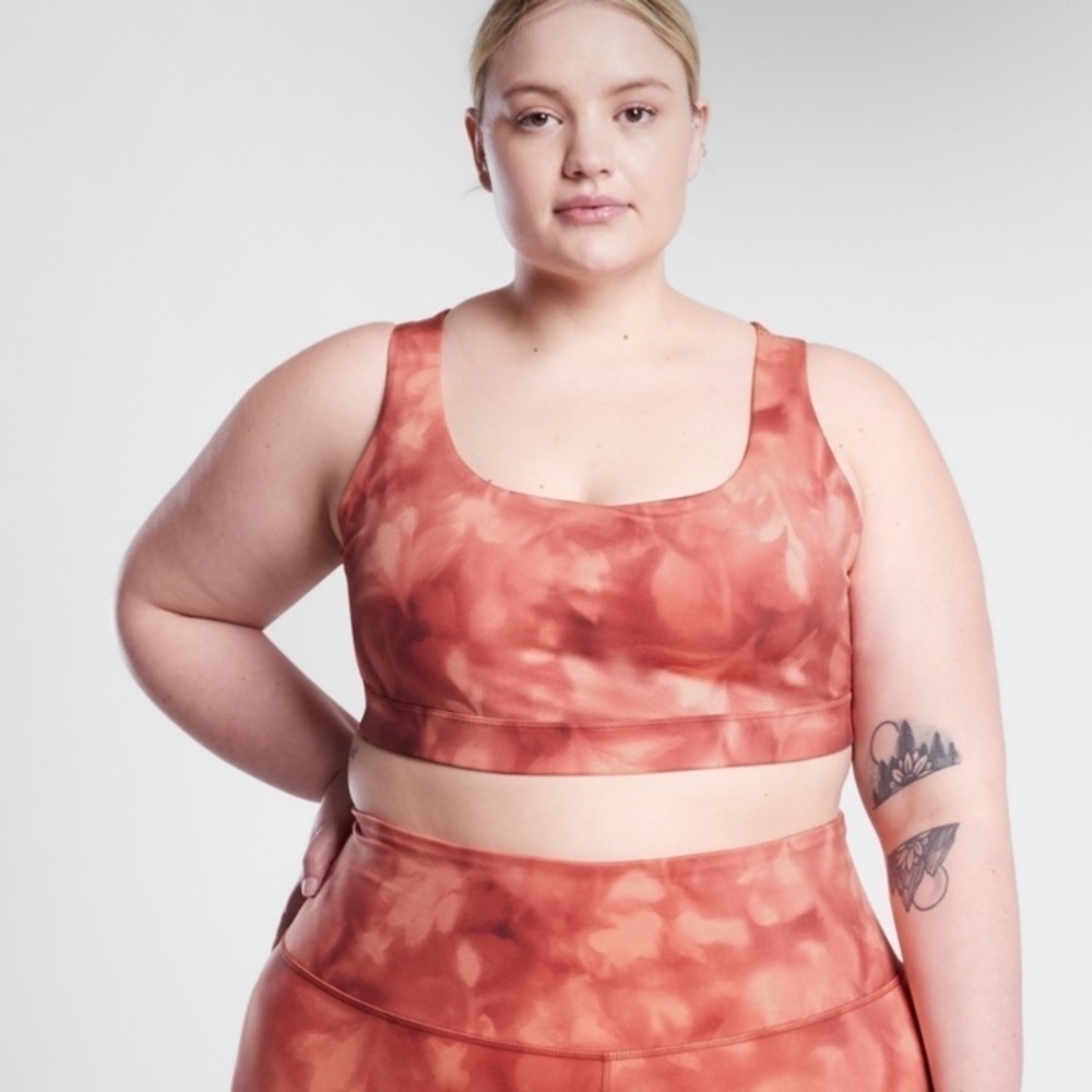 Athleta Exhale Printed Sports Bra Terracotta Rusty Orange Low Impact Soft Sz 3x - Picture 1 of 16